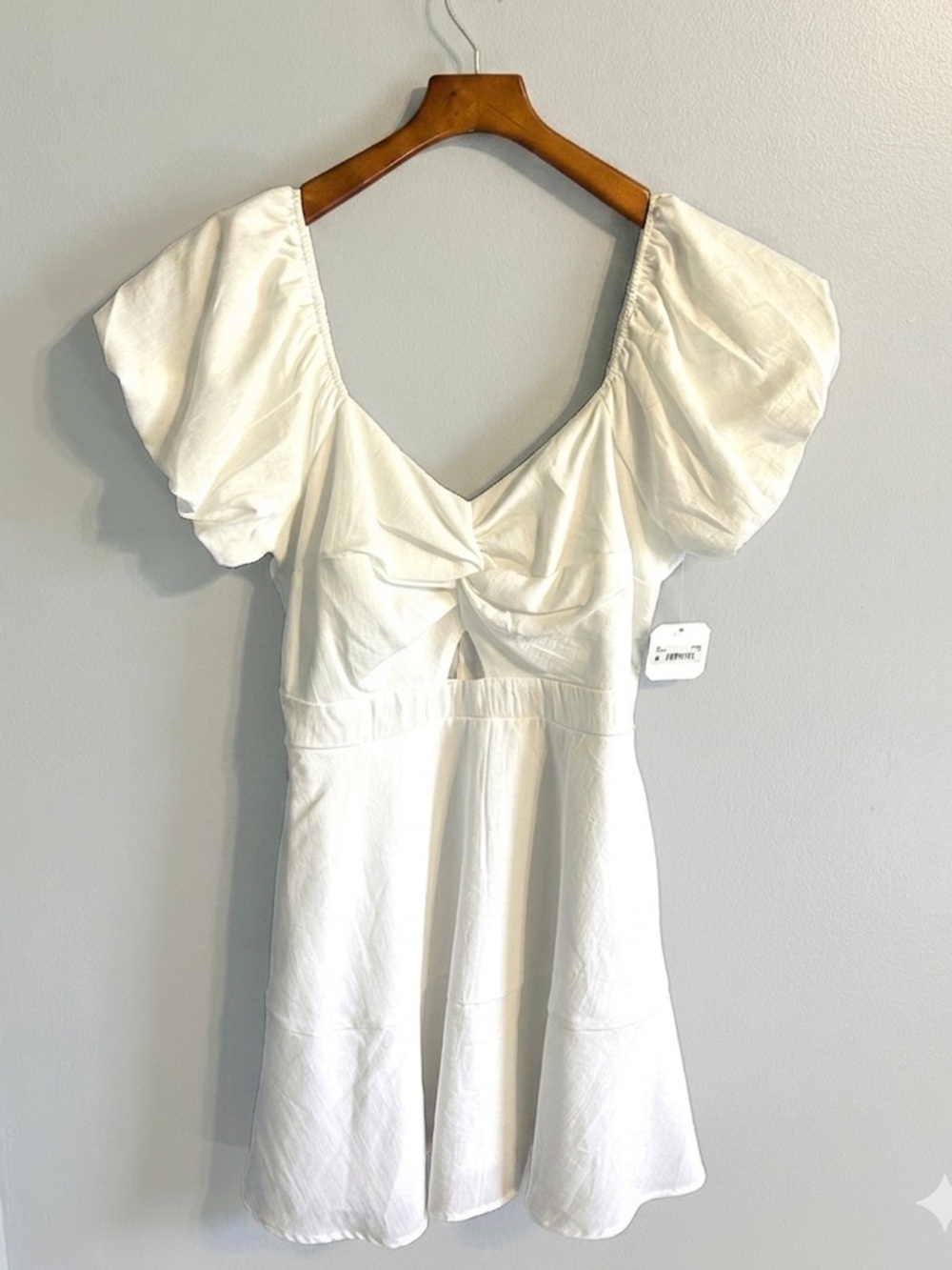 NWT Altar'd State White Carinna Twist Front Puff Sleeve Mini Dress XL Cutout